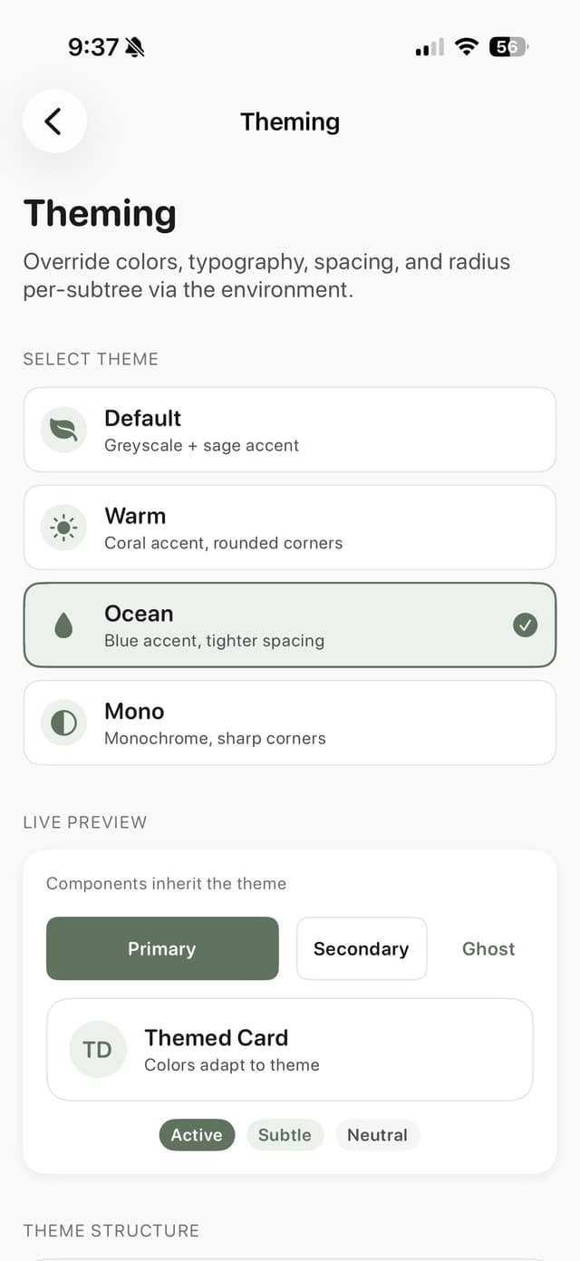 LubaUI Theming showcase
