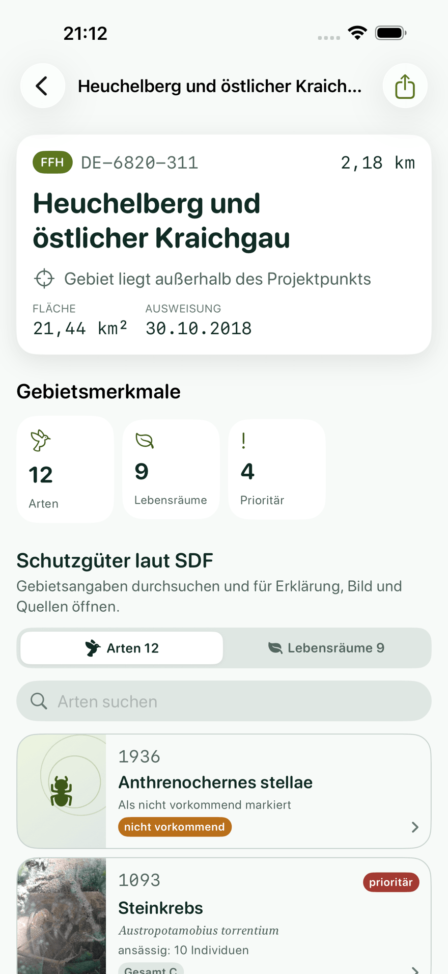 Gebietsdossier mit Schutzgütern laut Standarddatenbogen